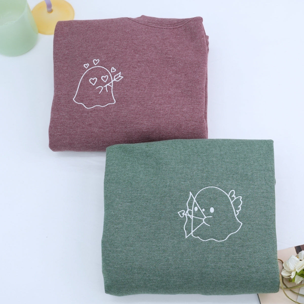 Sweats à capuche assortis brodés personnalisés avec ange fantôme pour couples