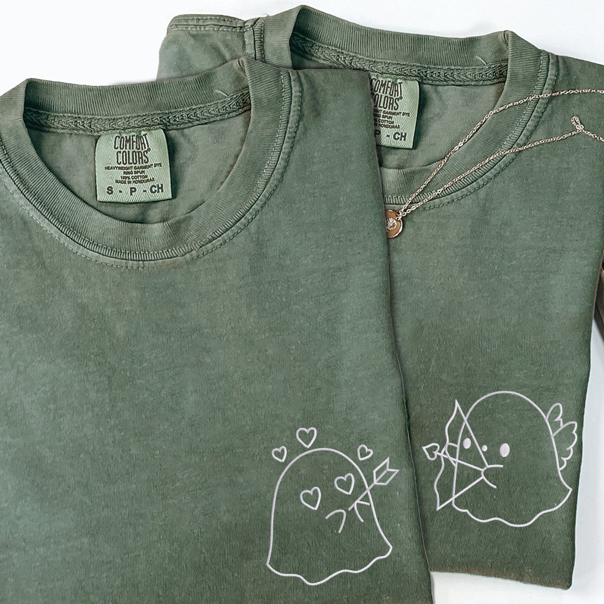 Custom Embroidered Ghost Angel Matching T-shirts for Couples