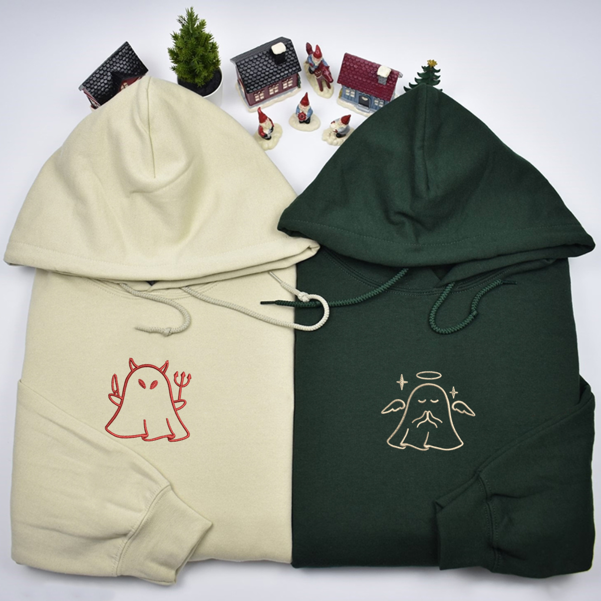 Sweats à capuche assortis brodés personnalisés avec ange fantôme et diable pour couples