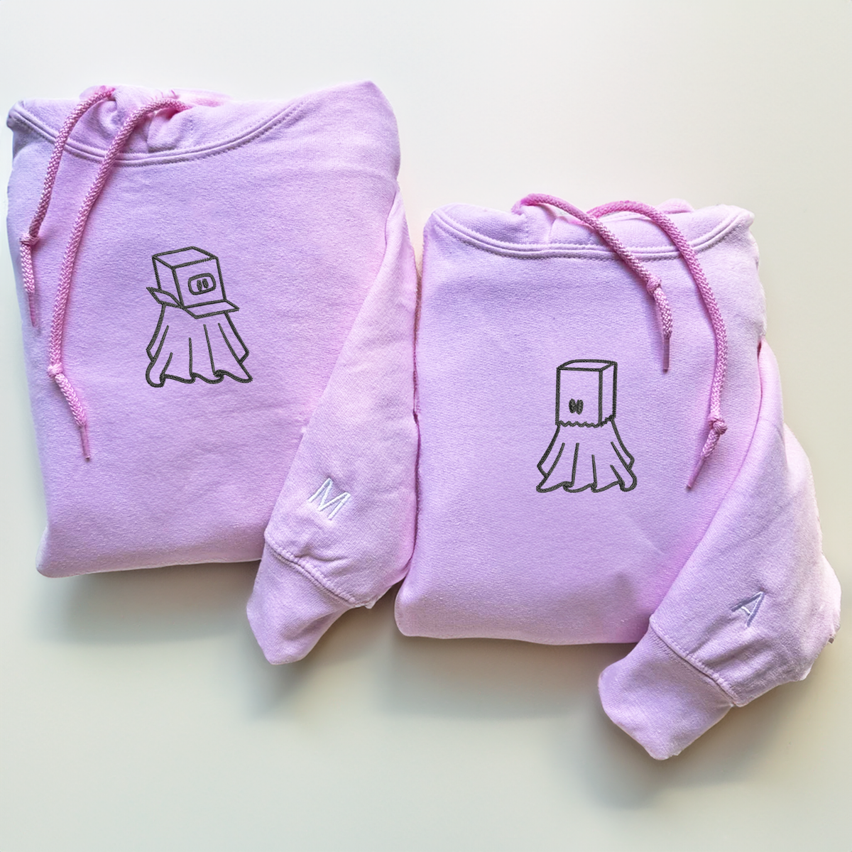 Individuell bestickte Ghost Boxhead &amp; Paperbag Passende Hoodies für Paare