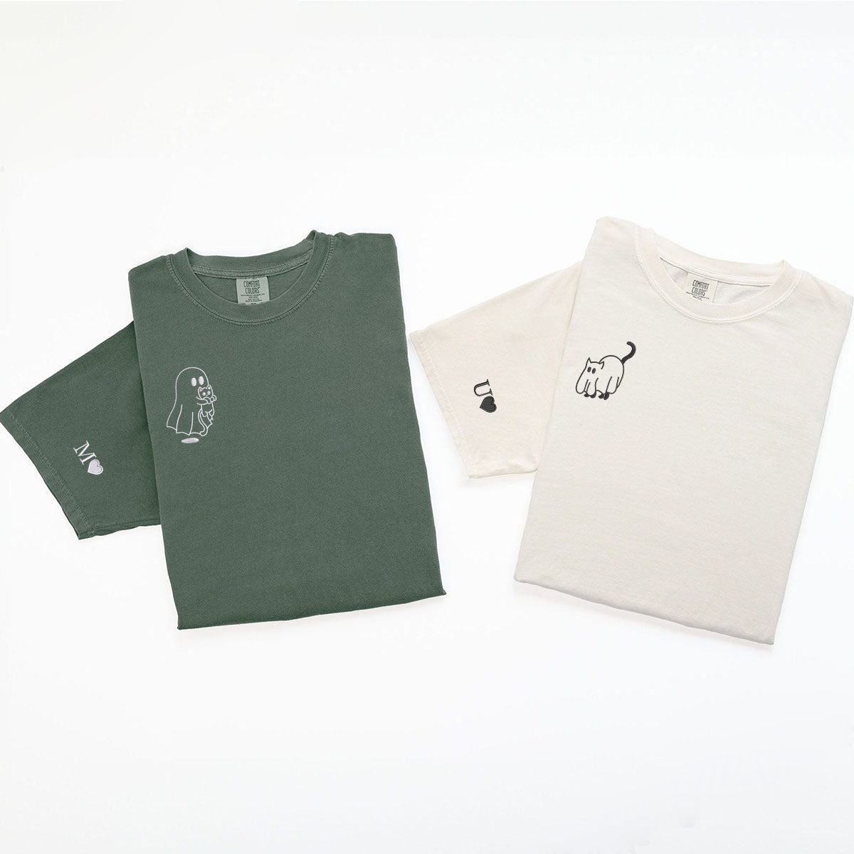 Individuell bestickte Geisterkatze Passende T-Shirts für Paare