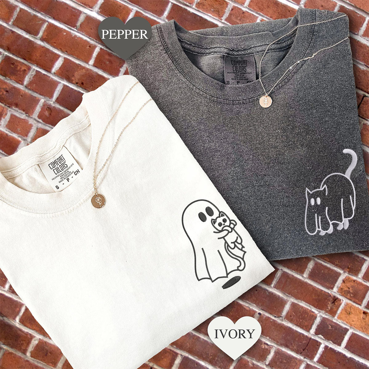 Individuell bestickte Geisterkatze Passende T-Shirts für Paare