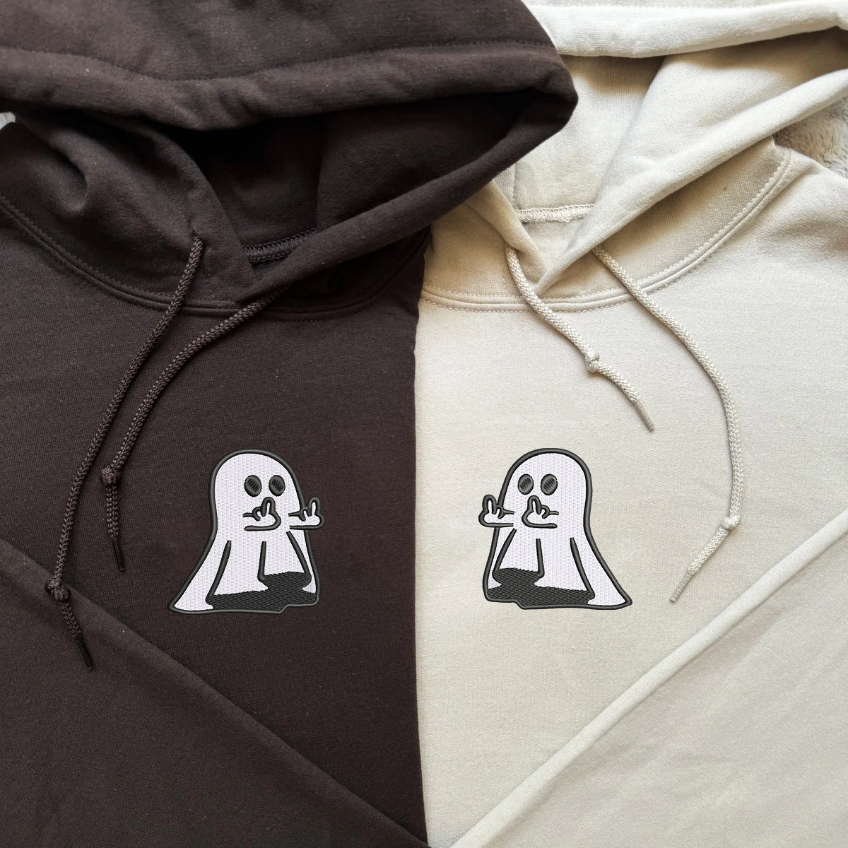 Custom Embroidered Ghost Cute Hands Matching Hoodies for Couples