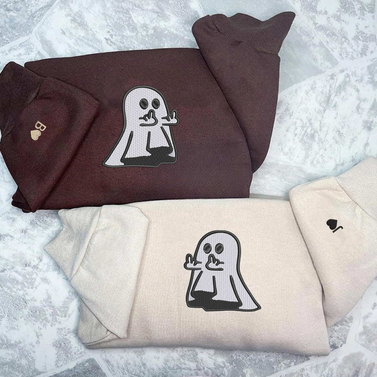 Custom Embroidered Ghost Cute Hands Matching Hoodies for Couples