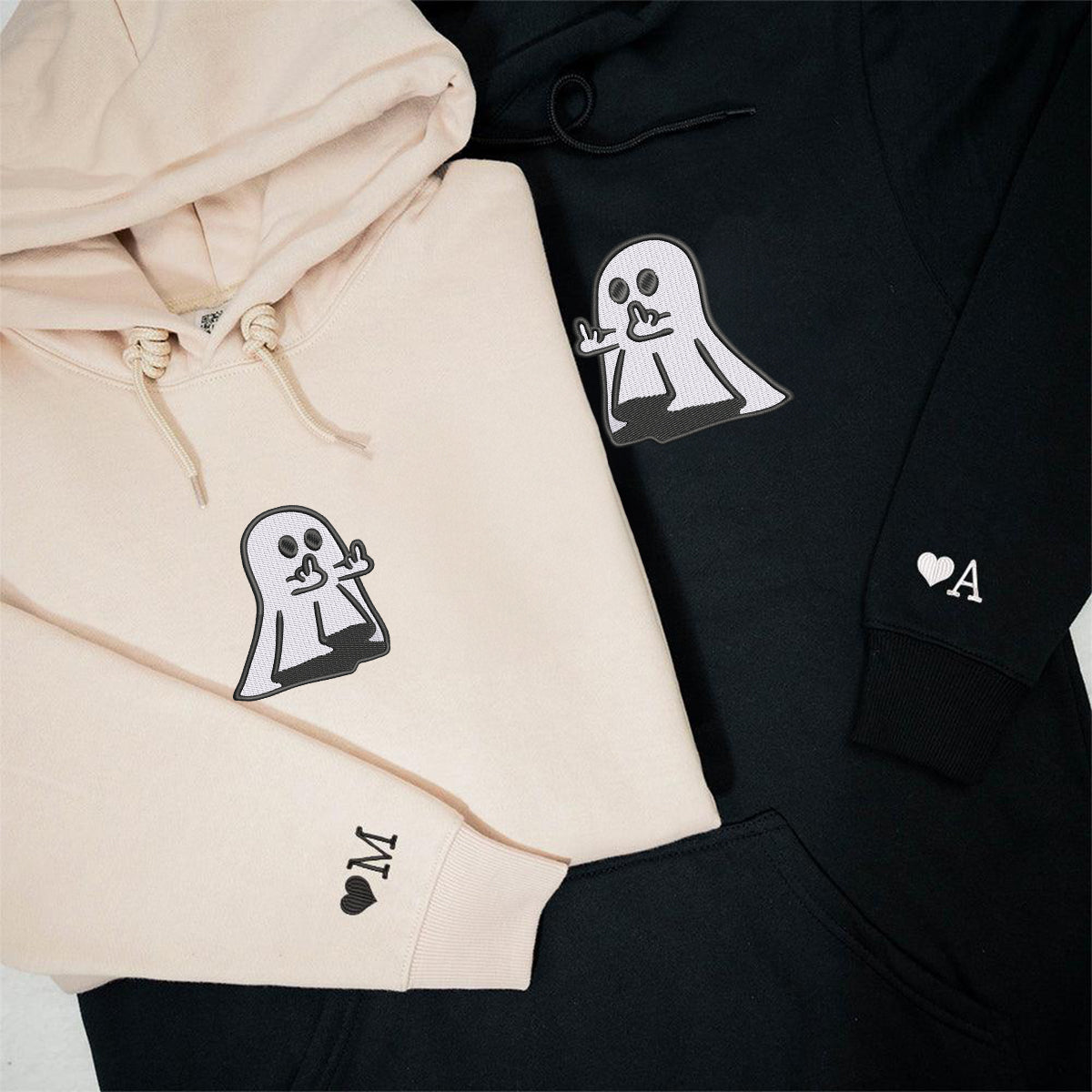 Custom Embroidered Ghost Cute Hands Matching Hoodies for Couples