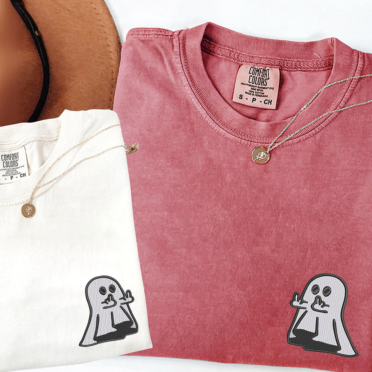 Custom Embroidered Ghost Cute Hands Matching T-shirts for Couples