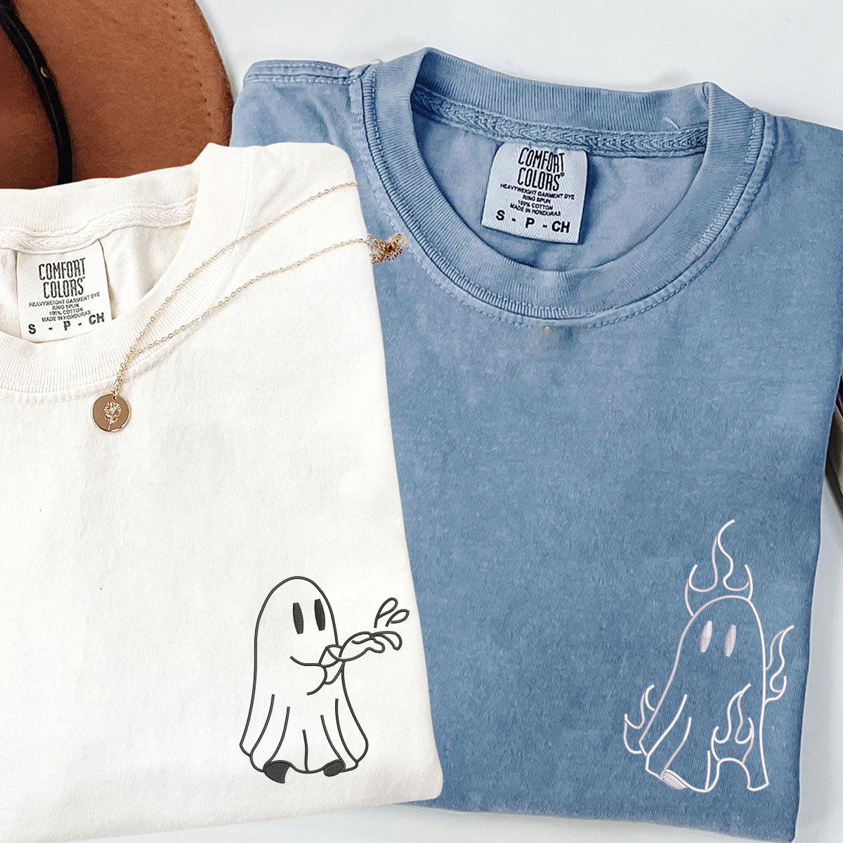 T-shirts assortis personnalisés brodés de pompiers fantômes pour couples