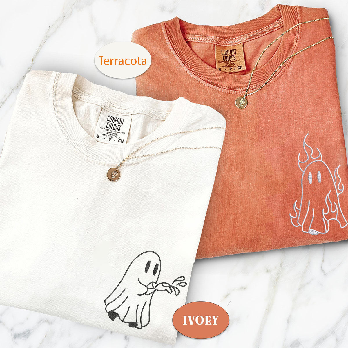 T-shirts assortis personnalisés brodés de pompiers fantômes pour couples