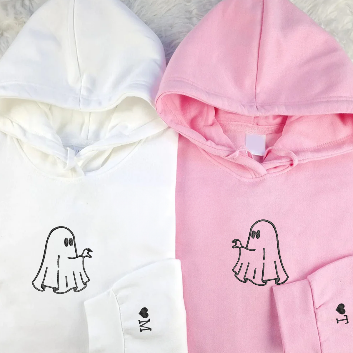 Individuell bestickte Geisterherzhände, passende Hoodies für Paare