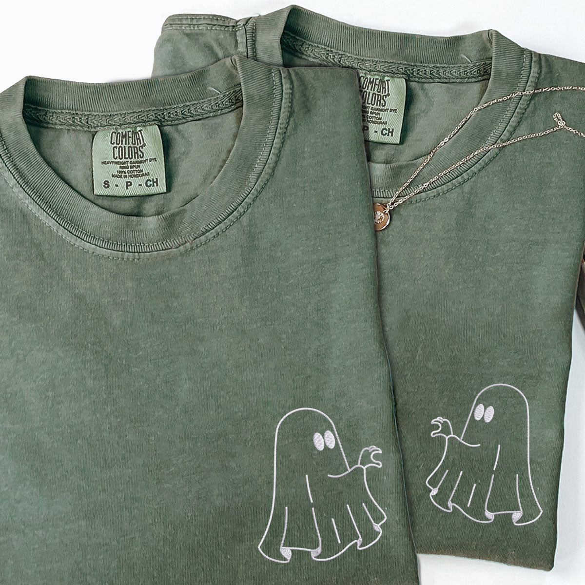 Custom Embroidered Ghost Heart Hands Matching T-shirts for Couples