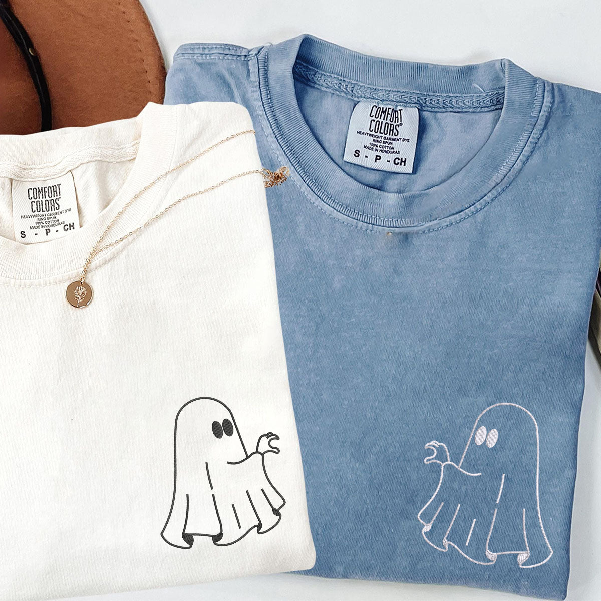 Custom Embroidered Ghost Heart Hands Matching T-shirts for Couples