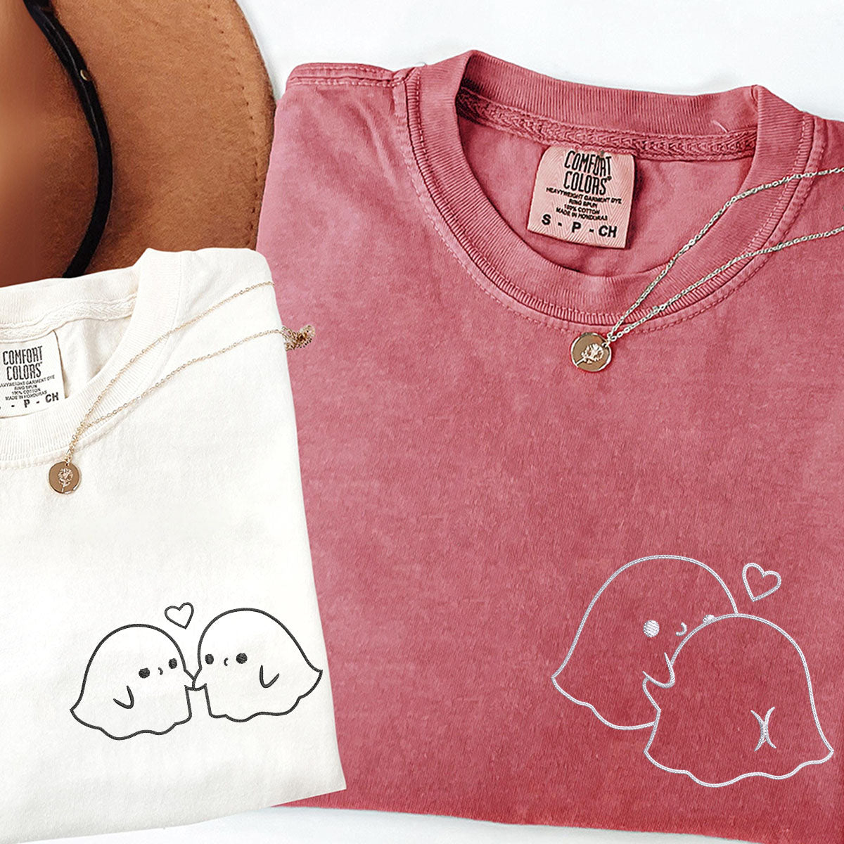 Custom Embroidered Ghost Love Matching T-shirts for Couples