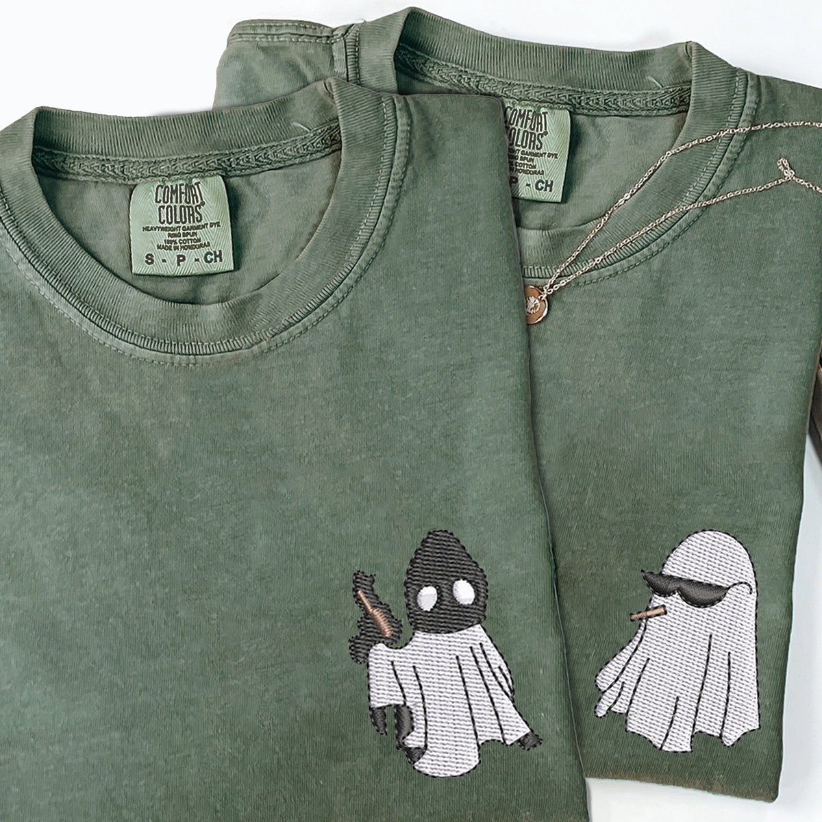 Custom Embroidered Ghost Partners In Crime Matching T-shirts for Couples