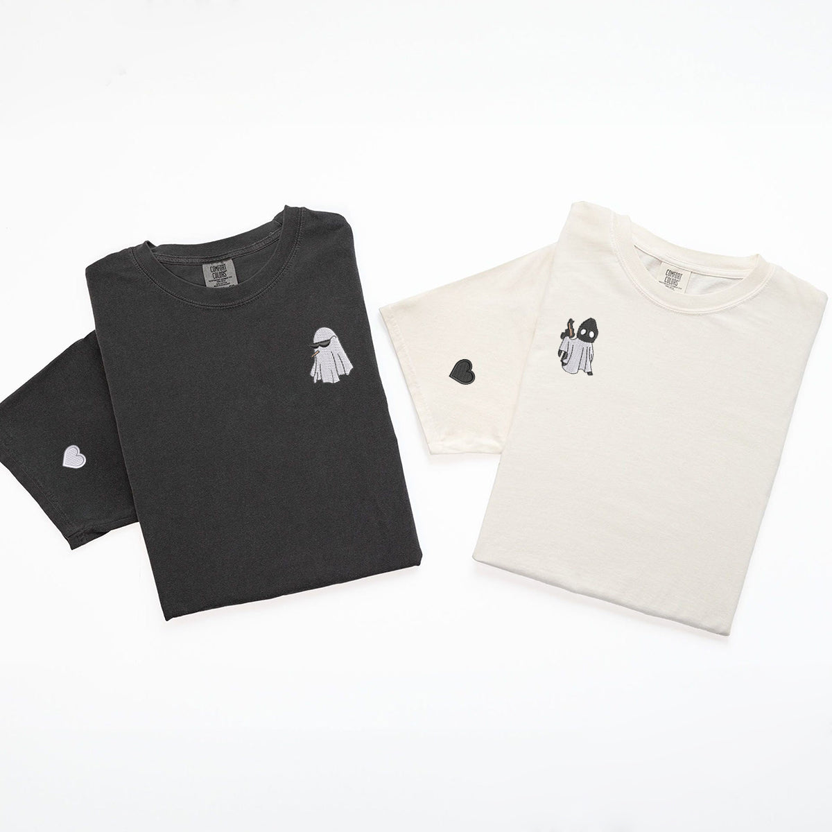 Custom Embroidered Ghost Partners In Crime Matching T-shirts for Couples