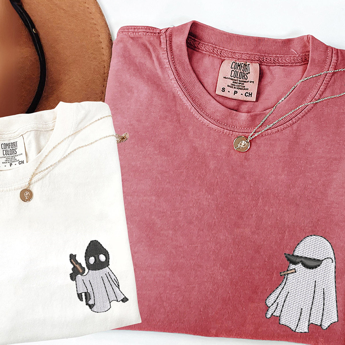 Custom Embroidered Ghost Partners In Crime Matching T-shirts for Couples