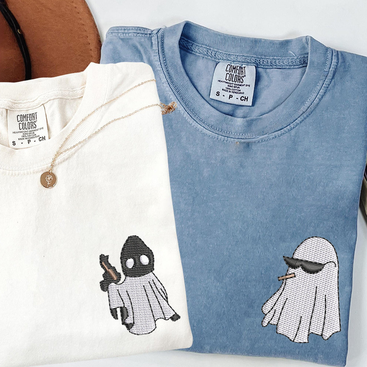 Custom Embroidered Ghost Partners In Crime Matching T-shirts for Couples