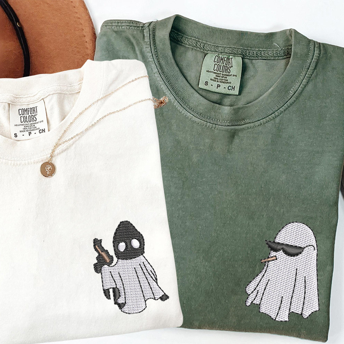 Custom Embroidered Ghost Partners In Crime Matching T-shirts for Couples