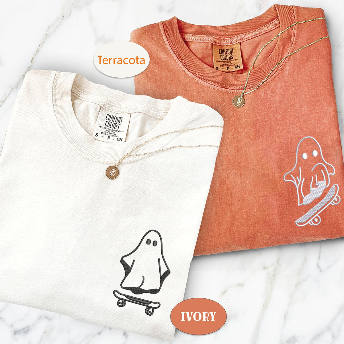 Custom Embroidered Ghost Skater Matching T-shirts for Couples