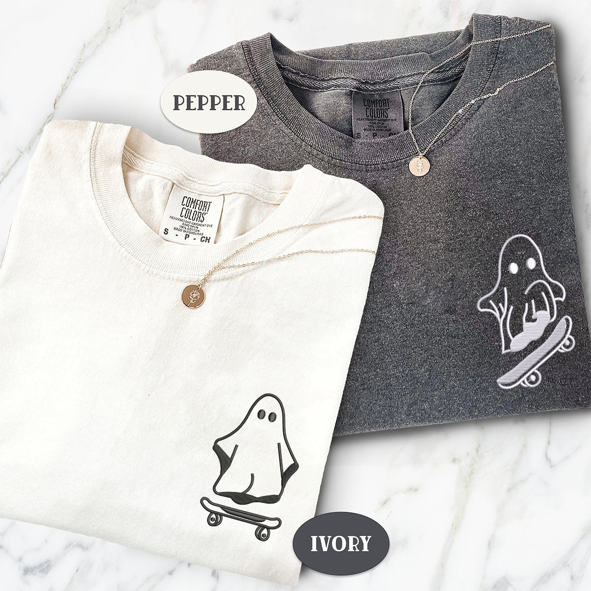 Custom Embroidered Ghost Skater Matching T-shirts for Couples