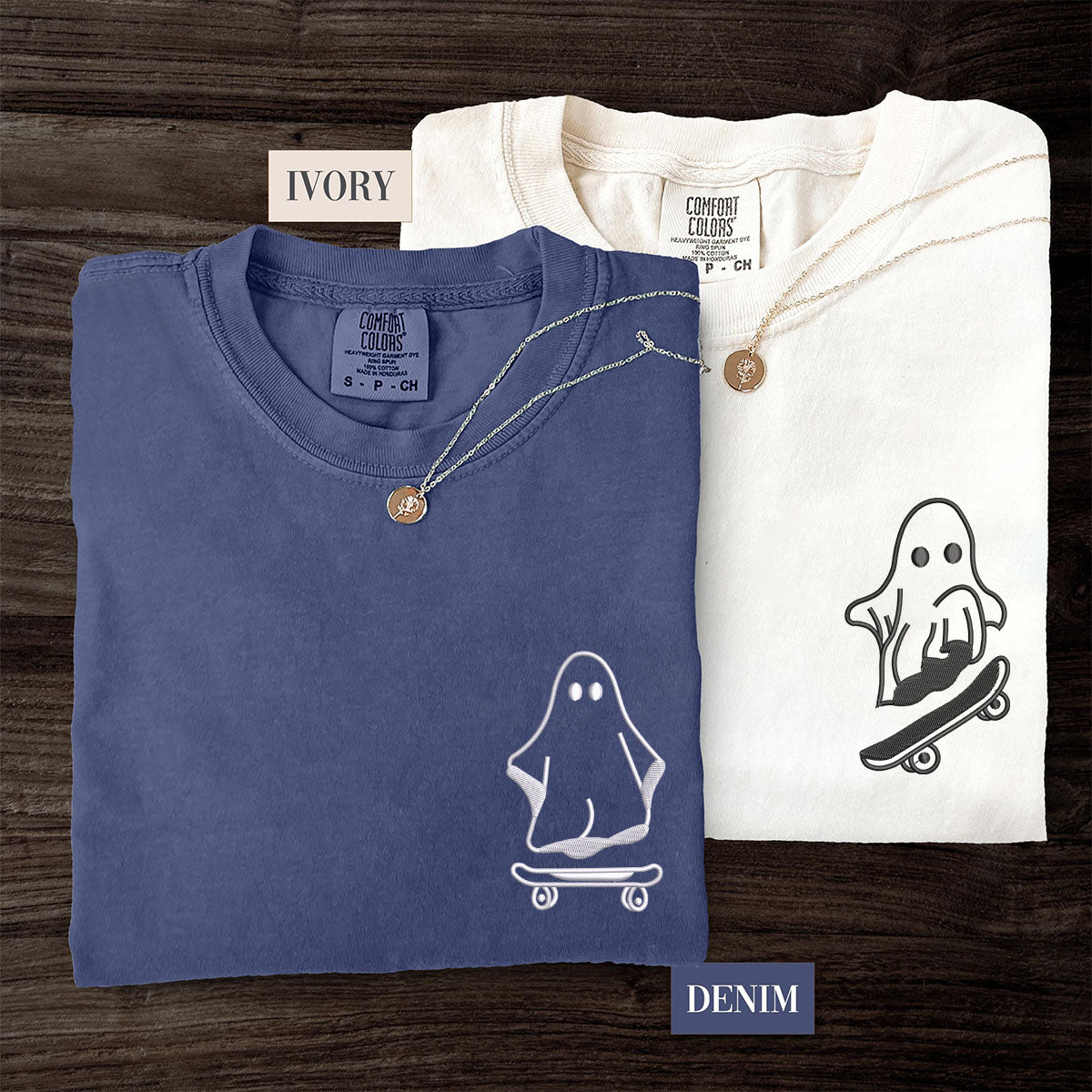 Custom Embroidered Ghost Skater Matching T-shirts for Couples