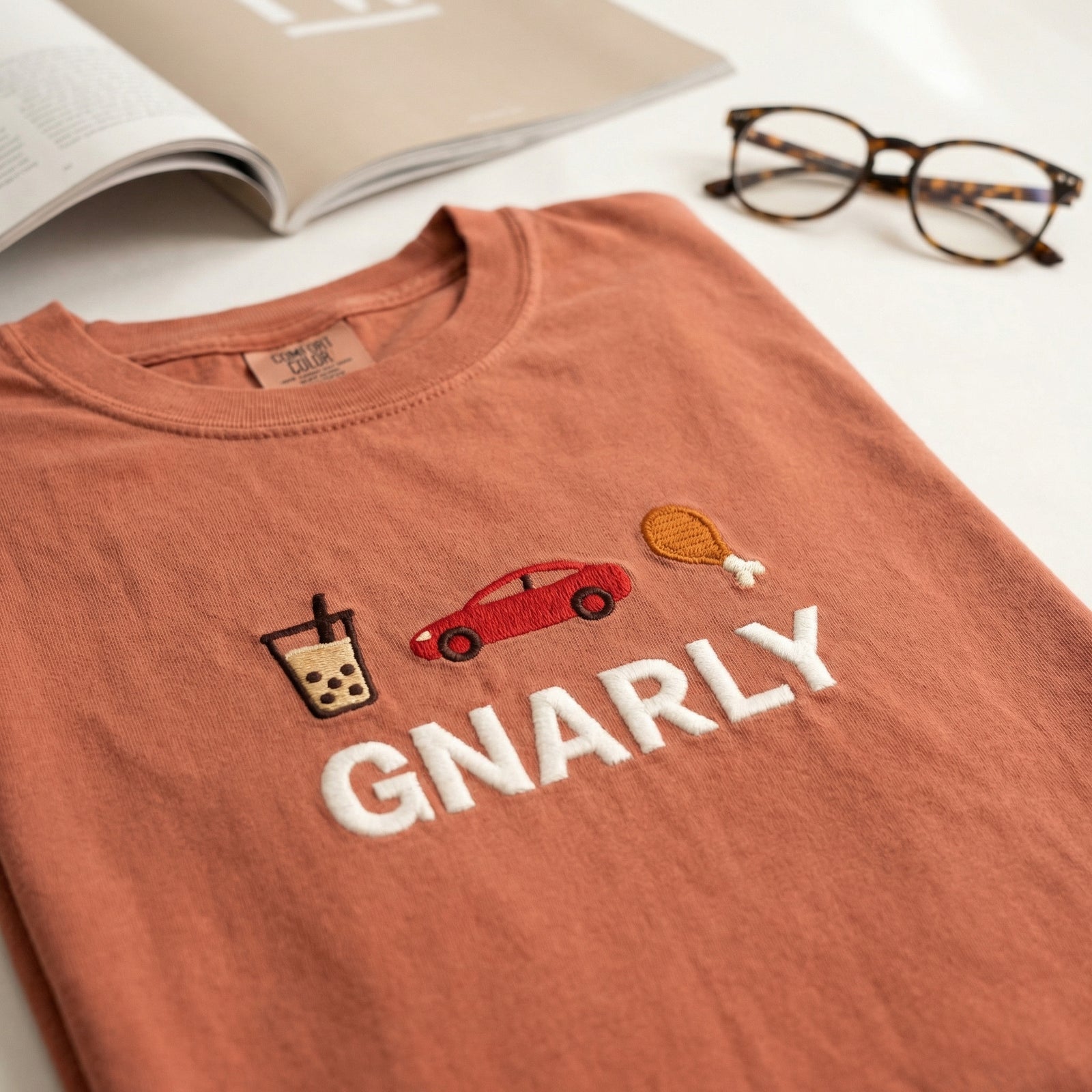 Custom Embroidered Gnarly T-Shirt - Trendy Street Style Graphic Tee
