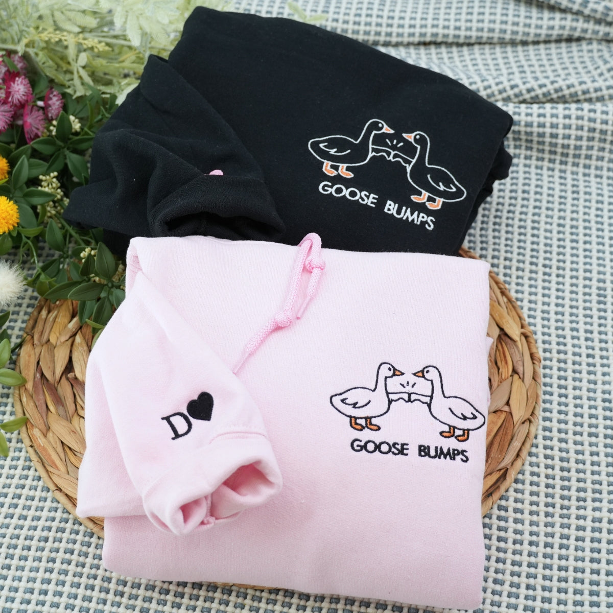 Custom Embroidered Goose Bumps Matching Hoodies for Couples