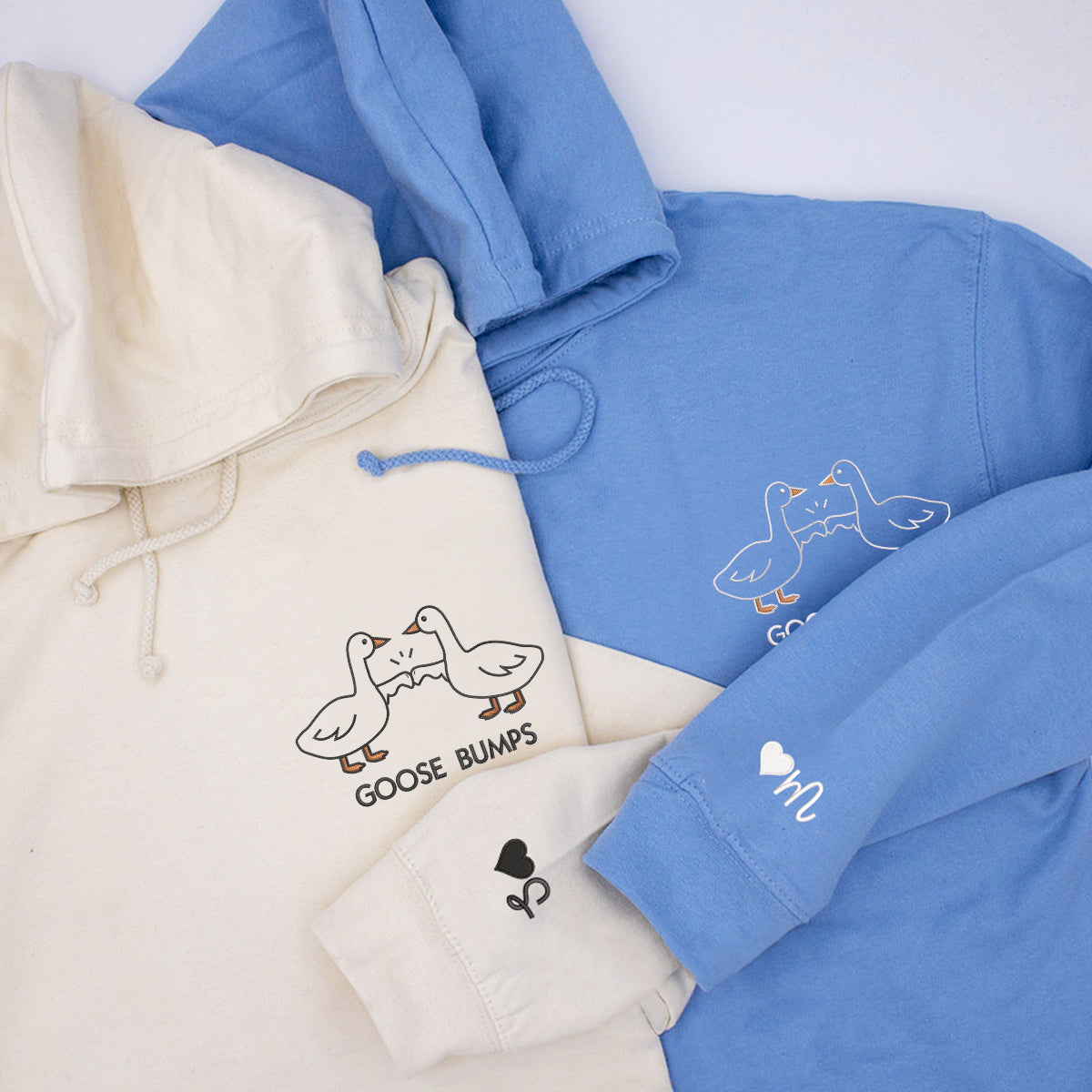 Custom Embroidered Goose Bumps Matching Hoodies for Couples