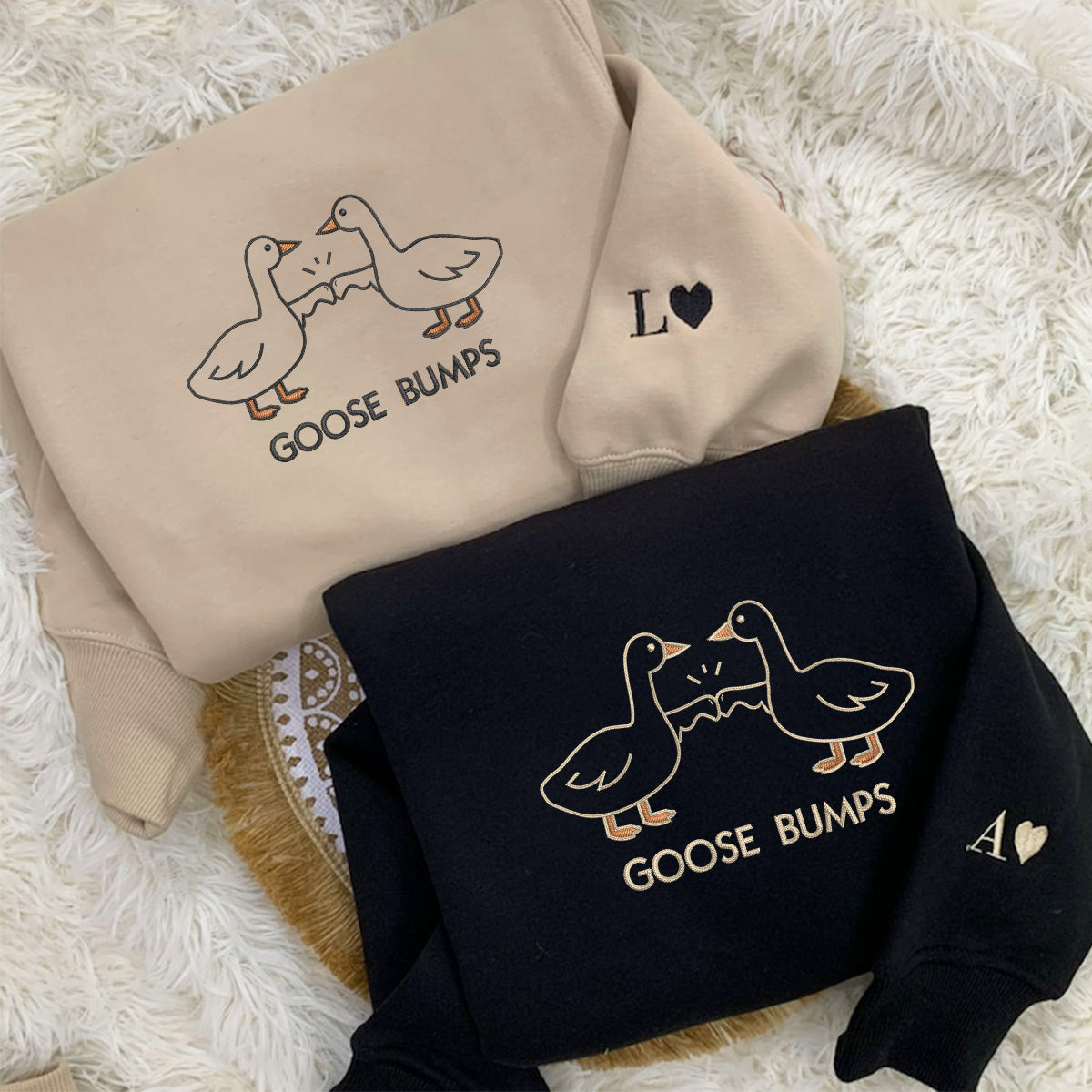 Custom Embroidered Goose Bumps Matching Hoodies for Couples