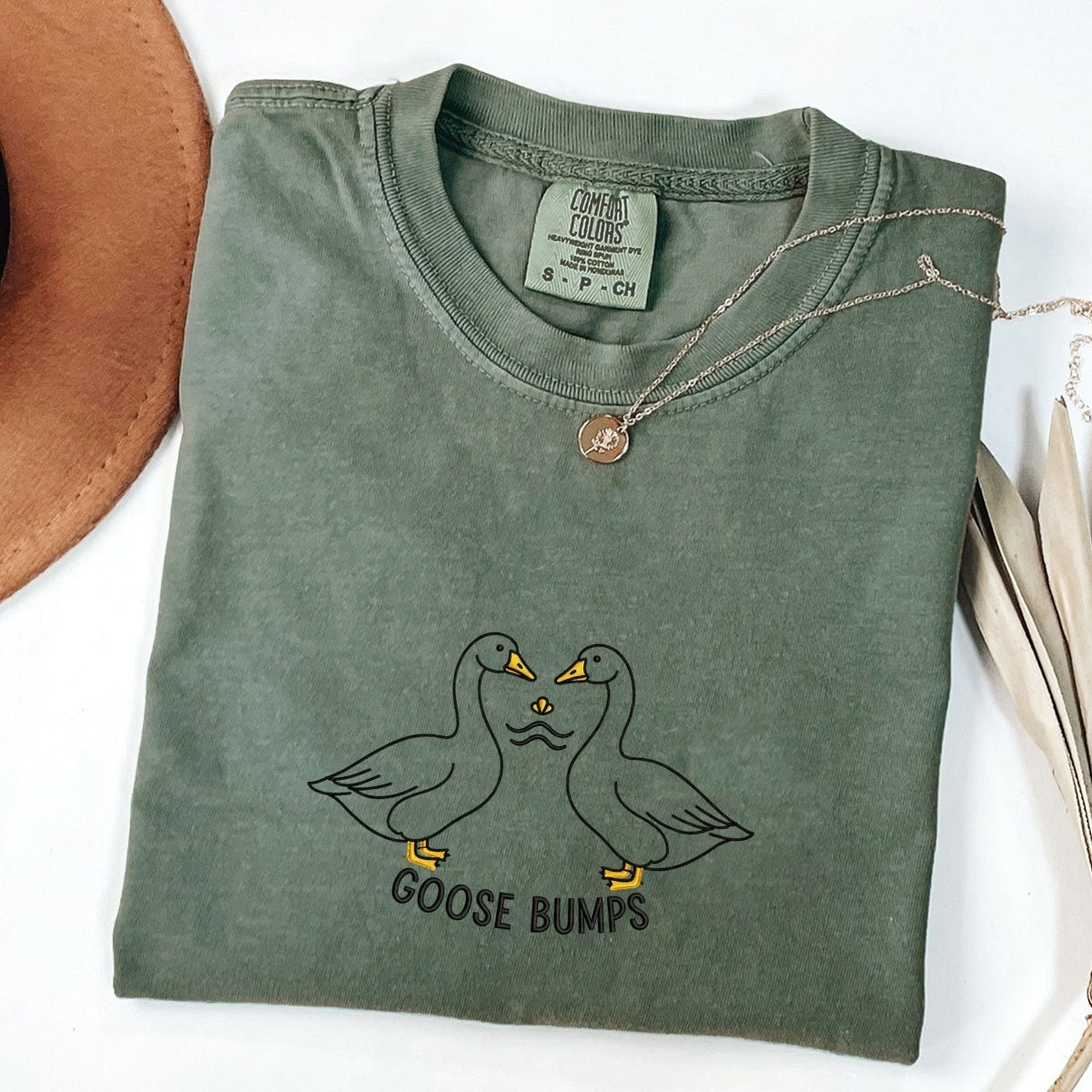 Custom Embroidered Goose Bumps T-Shirt | Funny Silly Goose Meme Tee – Cute Animal Embroidered Shirt Gift