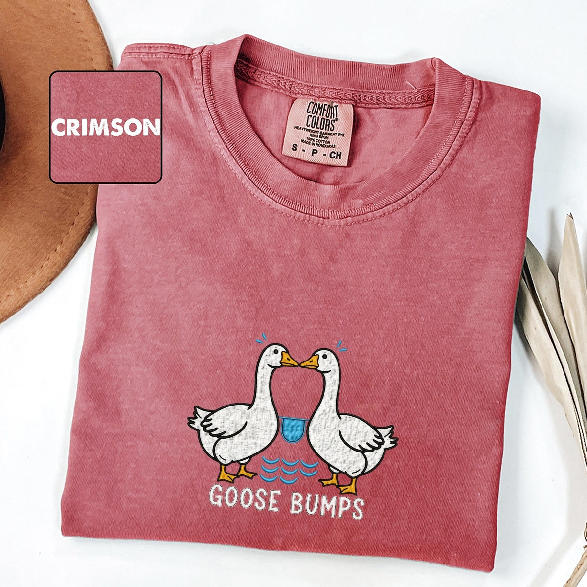 Custom Embroidered Goose Bumps T-Shirt | Funny Silly Goose Meme Tee – Cute Embroidered Animal Shirt Gift