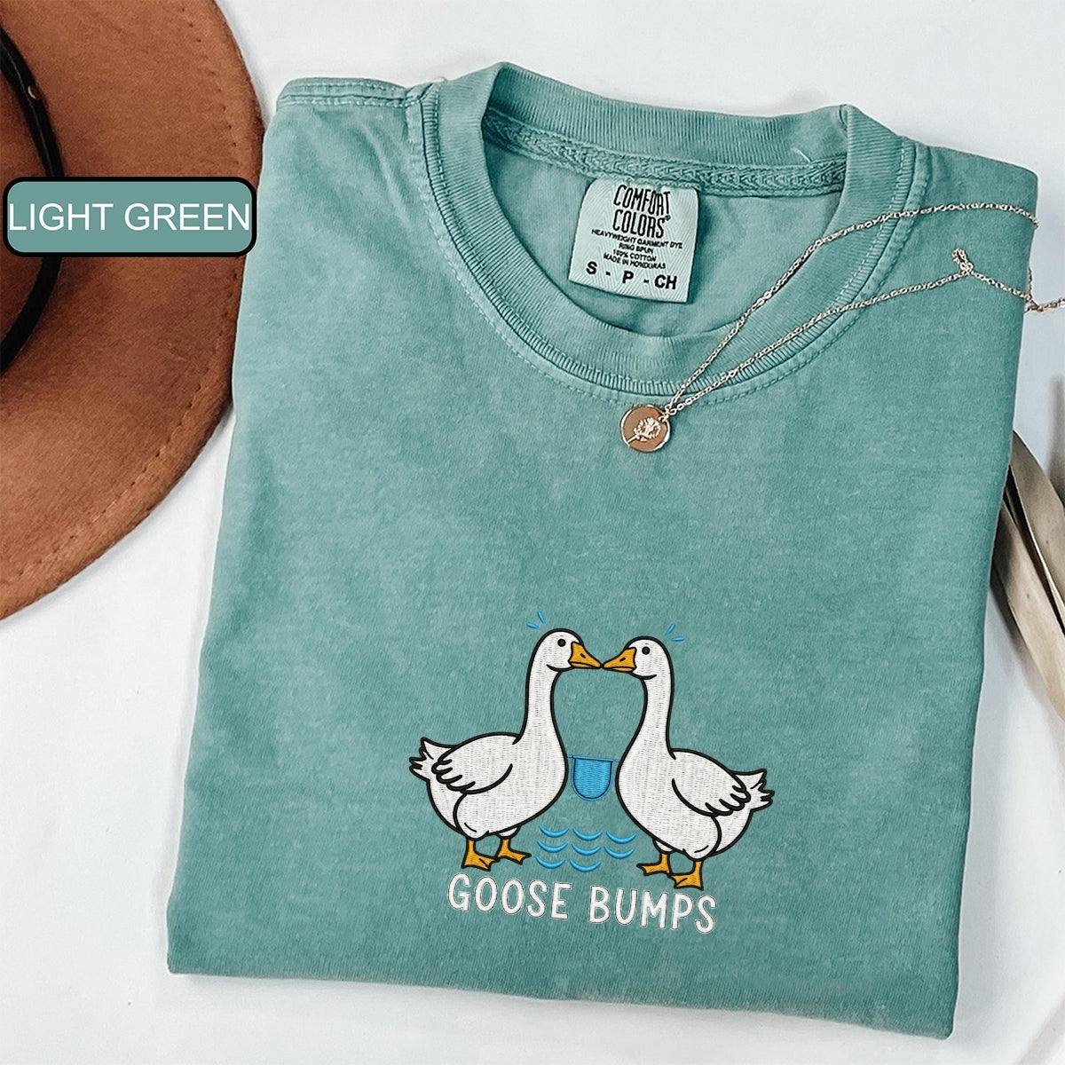 Custom Embroidered Goose Bumps T-Shirt | Funny Silly Goose Meme Tee – Cute Embroidered Animal Shirt Gift