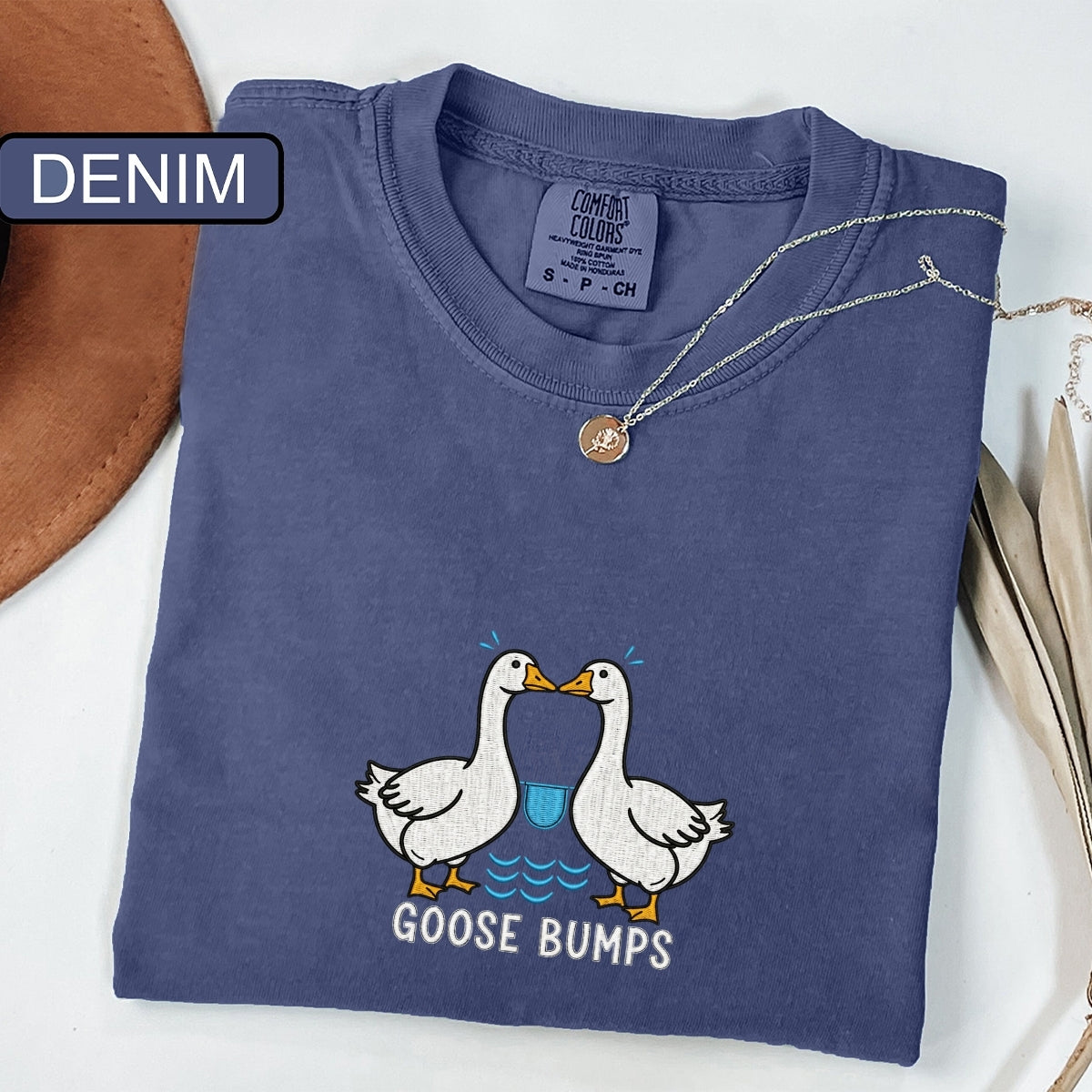 Custom Embroidered Goose Bumps T-Shirt | Funny Silly Goose Meme Tee – Cute Embroidered Animal Shirt Gift