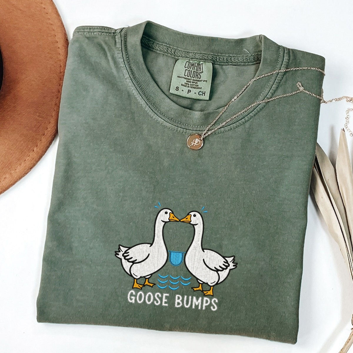 Custom Embroidered Goose Bumps T-Shirt | Funny Silly Goose Meme Tee – Cute Embroidered Animal Shirt Gift