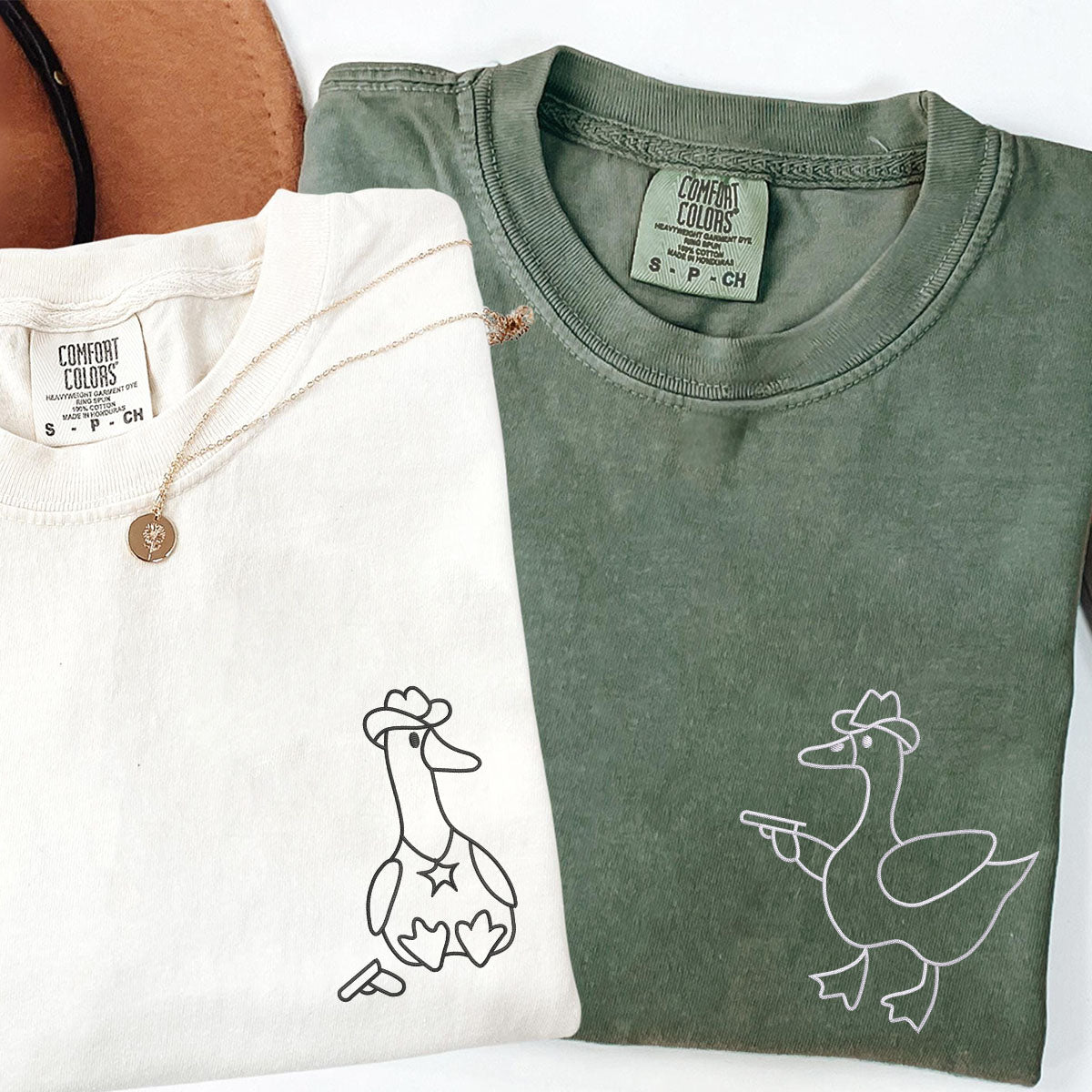 Custom Embroidered Goose Sherrifs Matching T-shirts for Couples