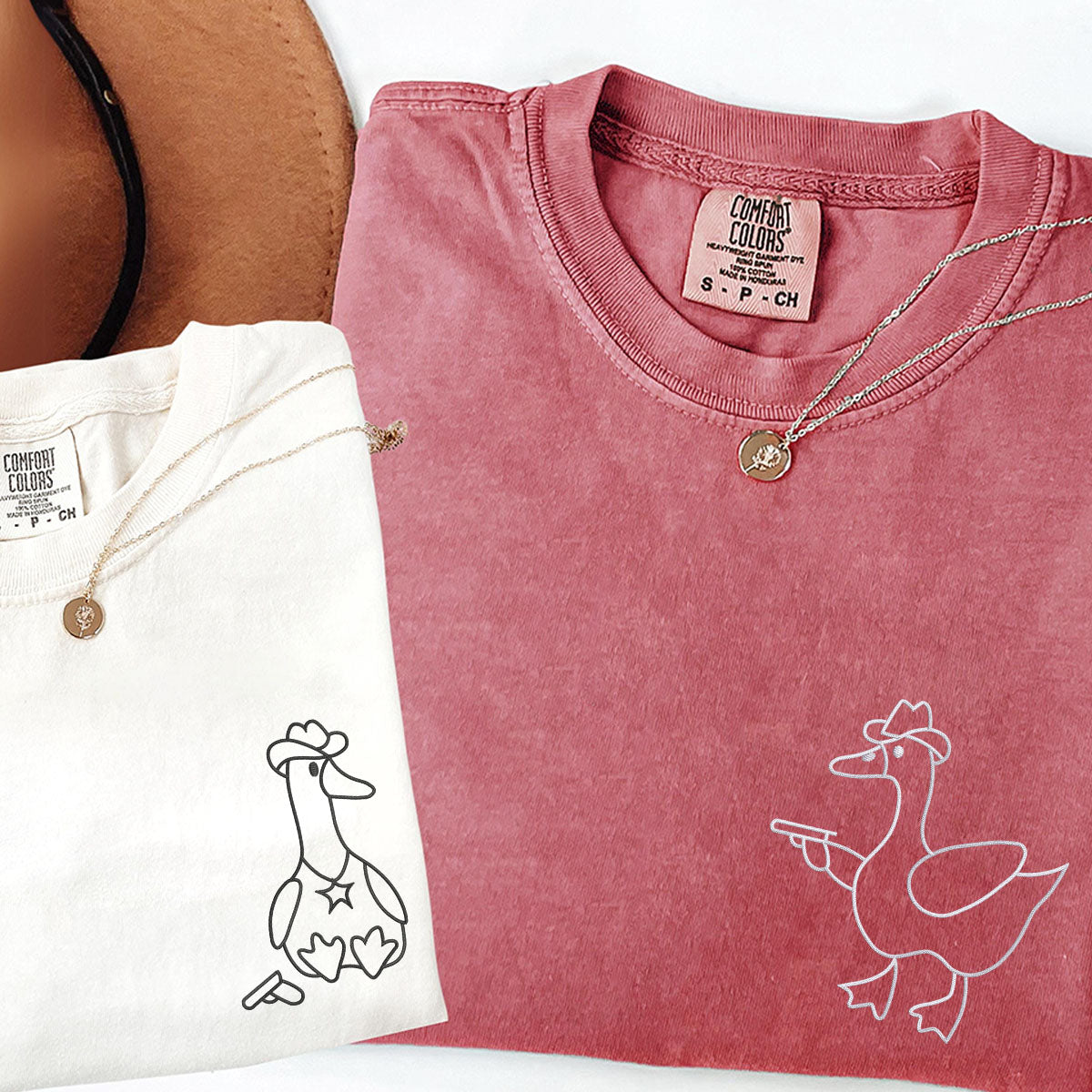 Custom Embroidered Goose Sherrifs Matching T-shirts for Couples