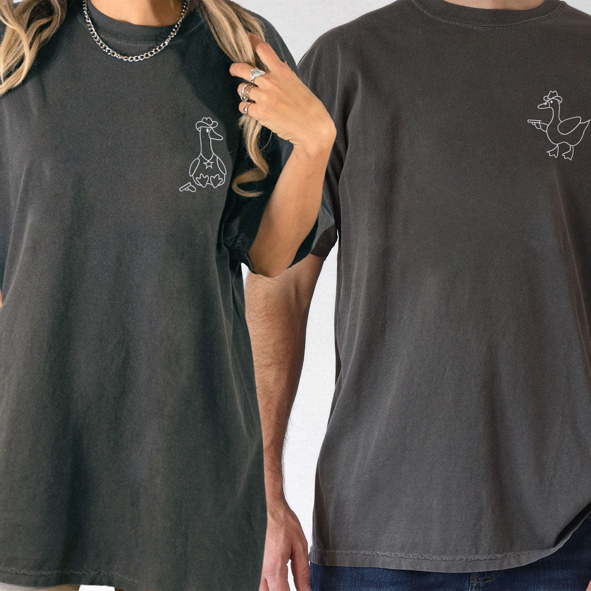 Custom Embroidered Goose Sherrifs Matching T-shirts for Couples