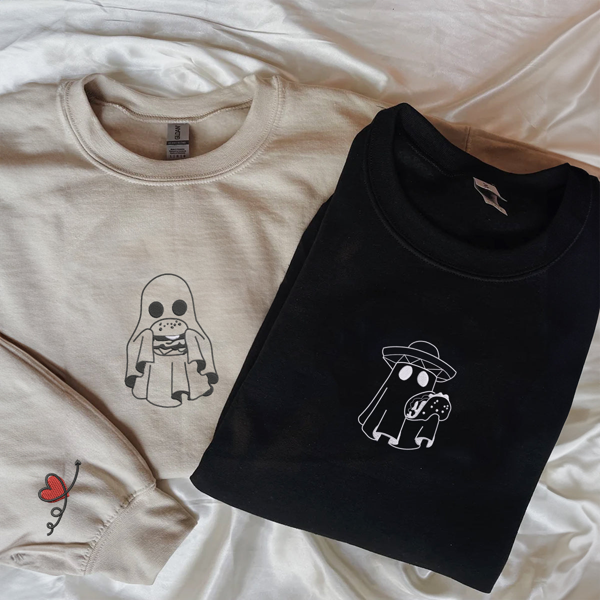 Sweats à capuche personnalisés brodés assortis pour hamburgers ou tacos pour couples