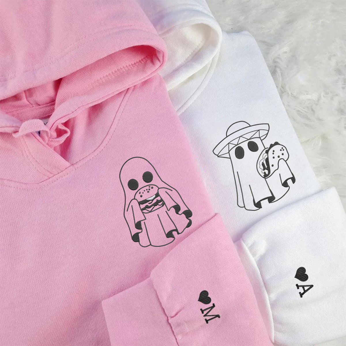 Sweats à capuche personnalisés brodés assortis pour hamburgers ou tacos pour couples