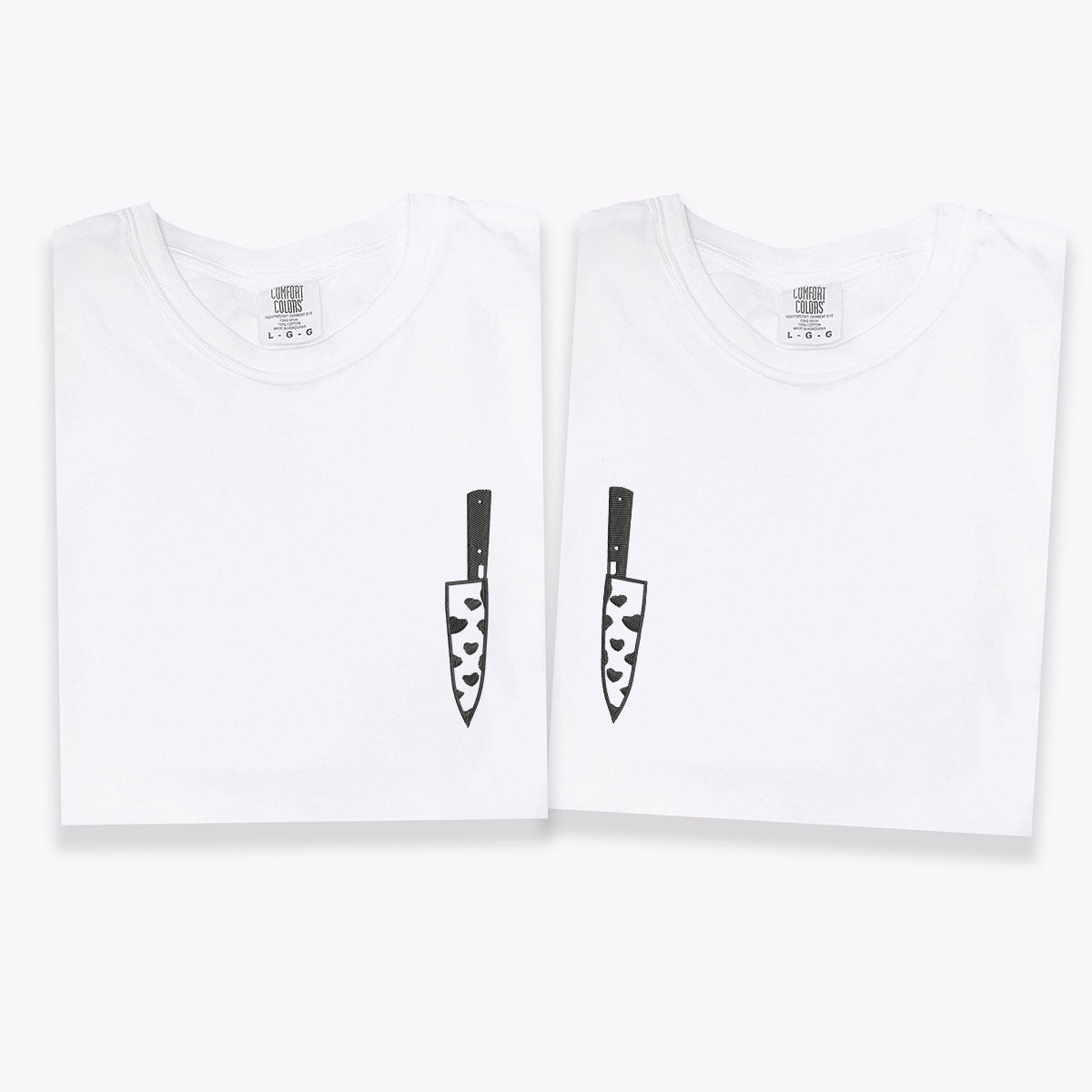 Custom Embroidered Heart Knife Matching T-shirts for Couples