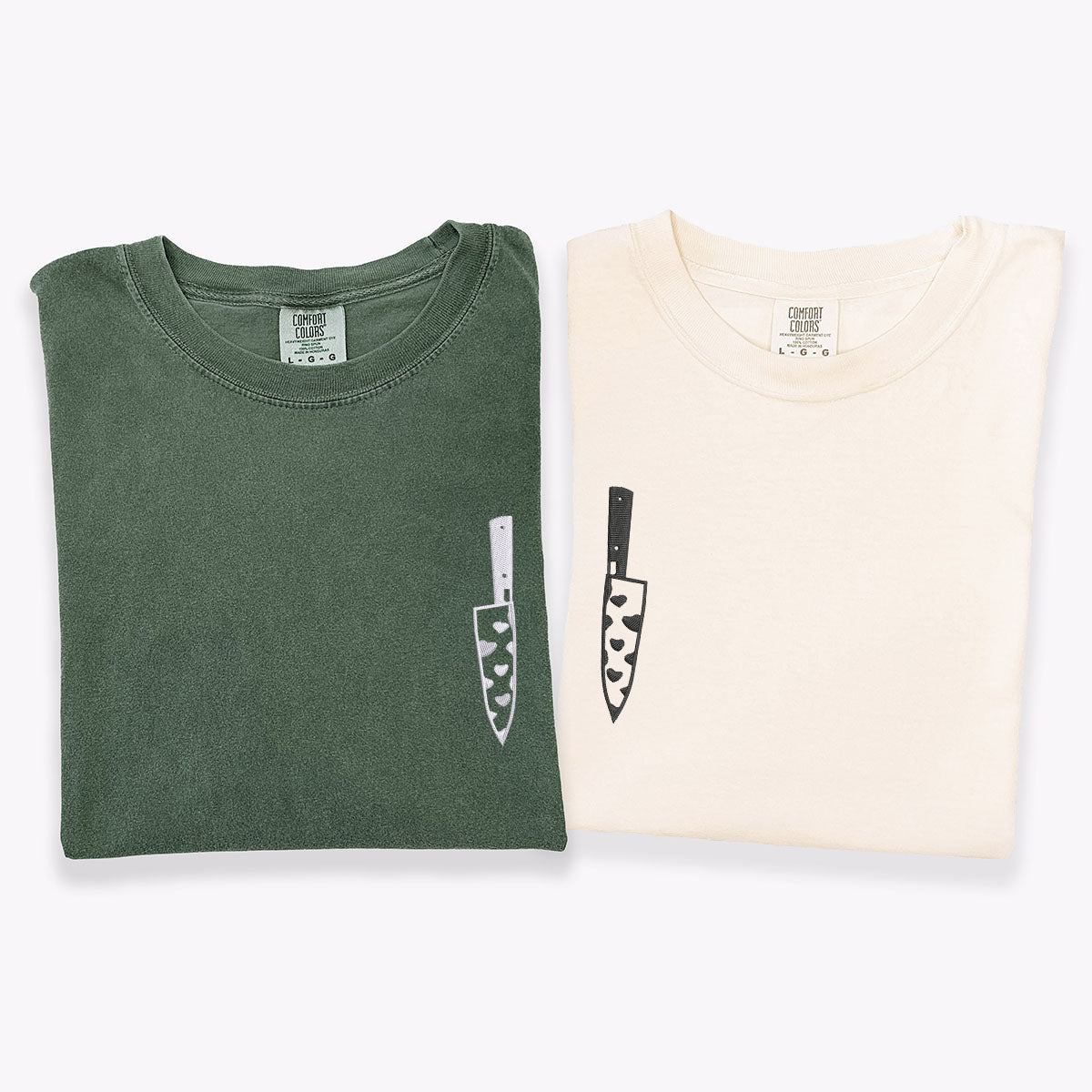 Custom Embroidered Heart Knife Matching T-shirts for Couples