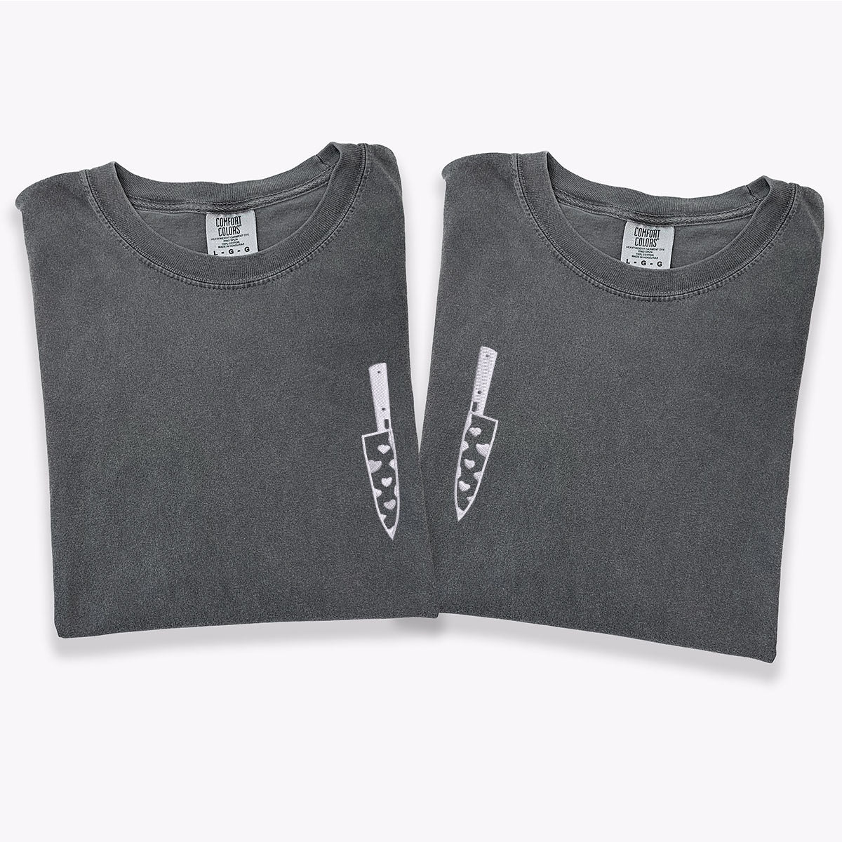 Custom Embroidered Heart Knife Matching T-shirts for Couples