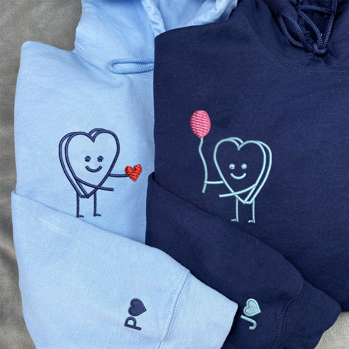 Custom Embroidered Heart Love Matching Hoodies for Couples