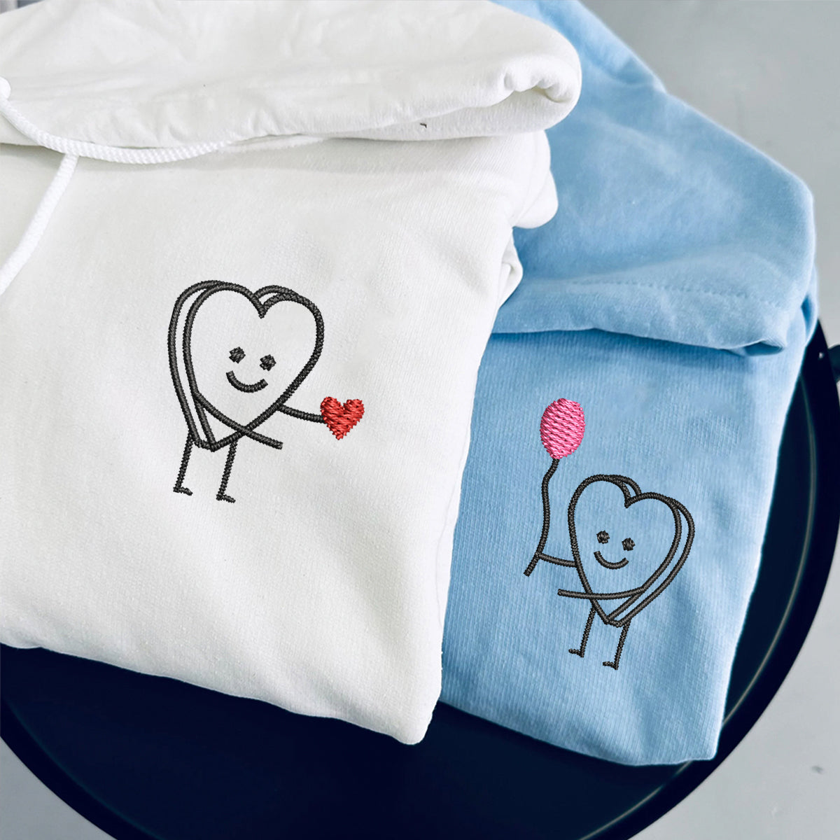 Custom Embroidered Heart Love Matching Hoodies for Couples