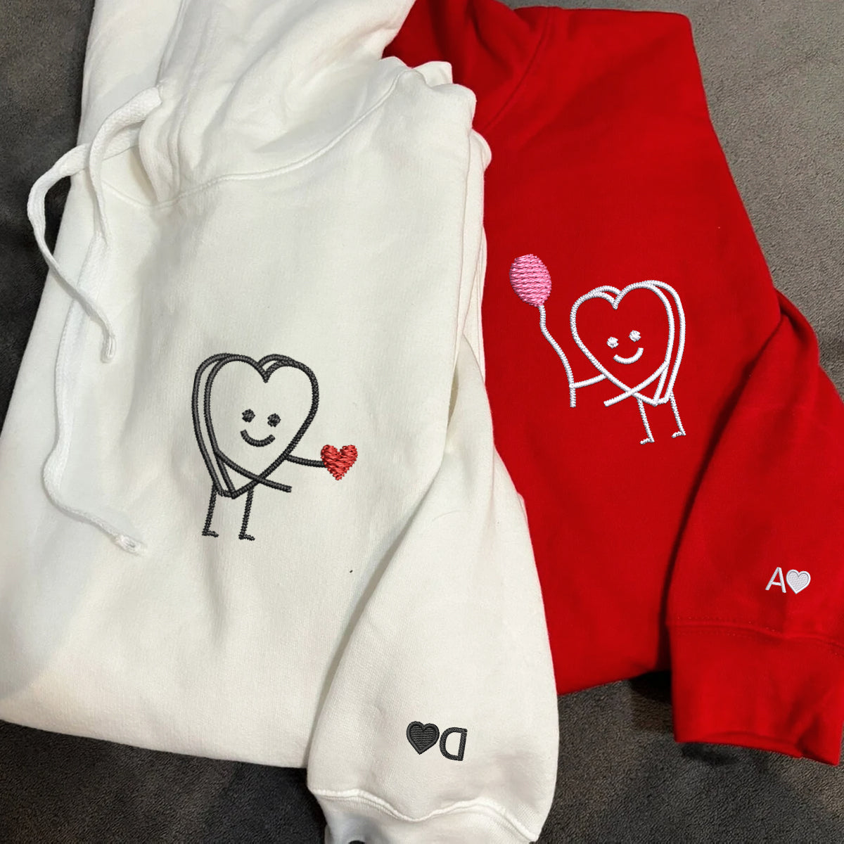 Custom Embroidered Heart Love Matching Hoodies for Couples