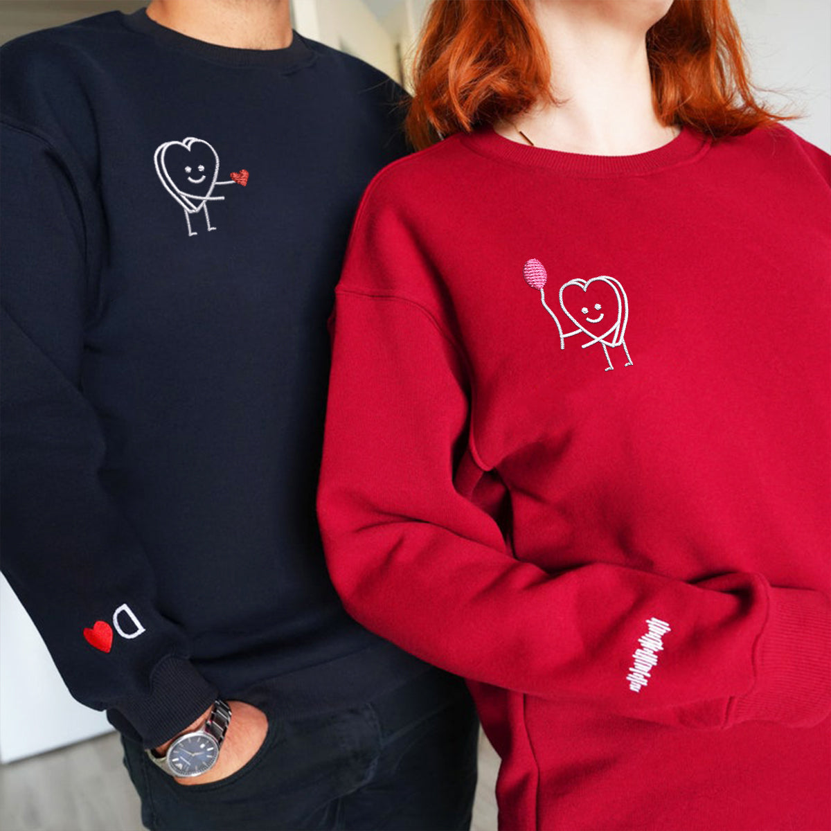 Custom Embroidered Heart Love Matching Hoodies for Couples
