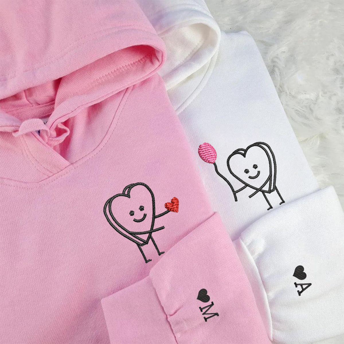 Custom Embroidered Heart Love Matching Hoodies for Couples