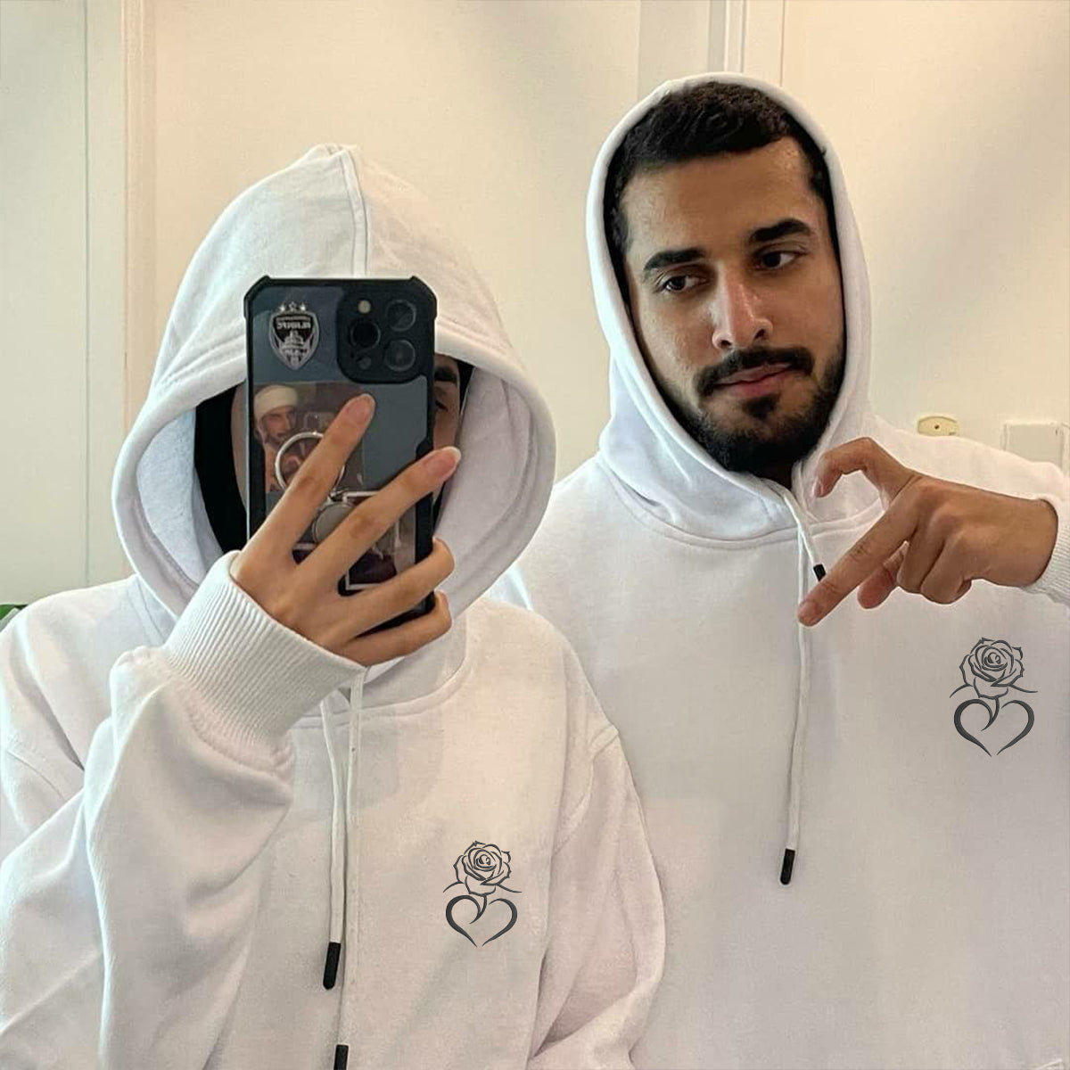 Custom Embroidered Heart Rose Matching Hoodies for Couples