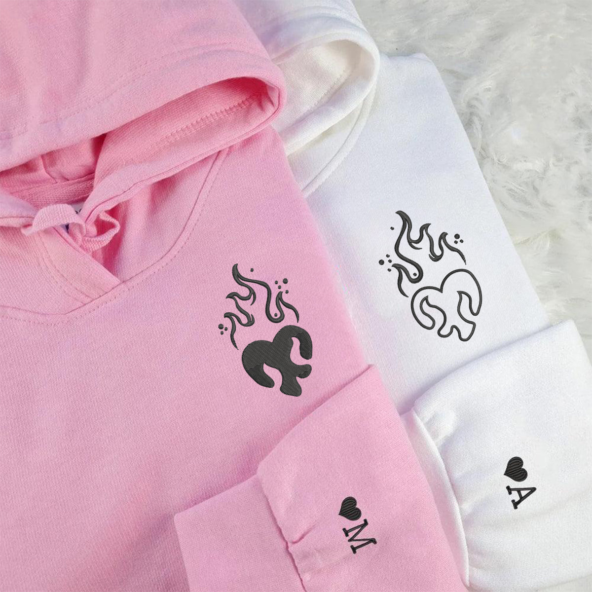 Sweats à capuche assortis brodés personnalisés avec ange et chat démon pour couples