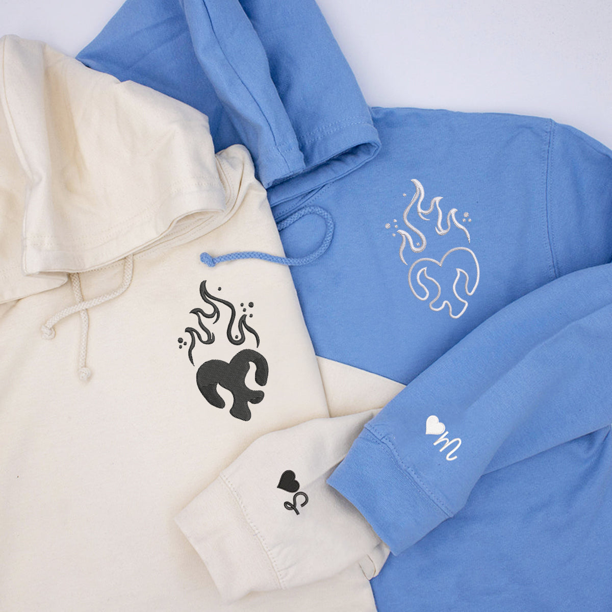 Sweats à capuche assortis brodés personnalisés avec ange et chat démon pour couples