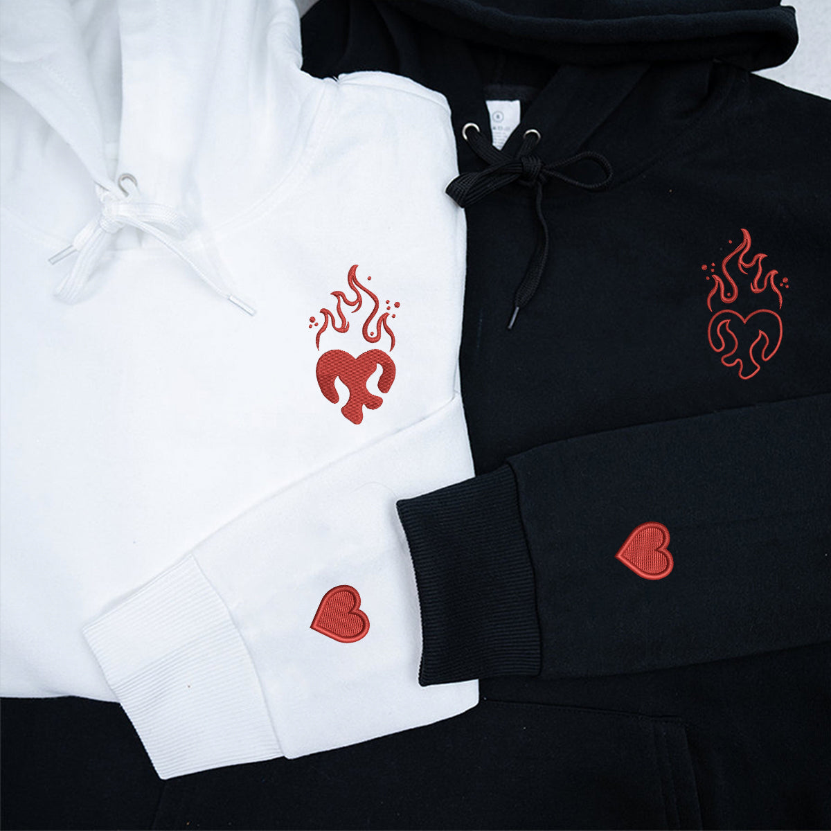 Individuell bestickte Engel- und Dämonenkatze-Kapuzenpullover für Paare